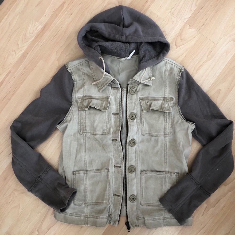 Free People distressed twill & knit jacket | sz S